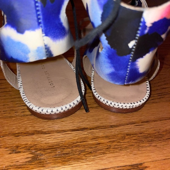 Loeffler Randall Sandals Alexa Seam Mixed Media Leather Shoe Lace Up Croc Color - Picture 4 of 6